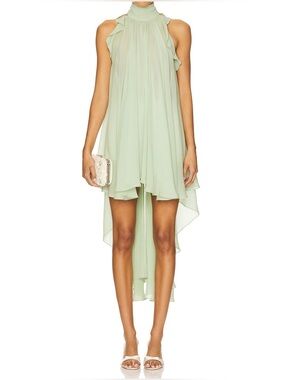 LA FUORI Silk Gathered Halter Top in Sage Green size L